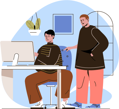 Illustration of a man helping an office co-worker